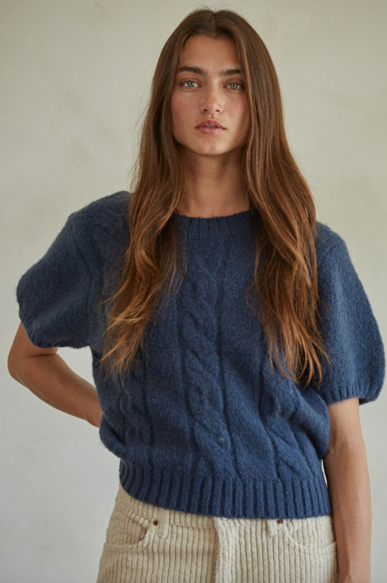 Short Sleeve Sweater with Cable Detail (3 colors)