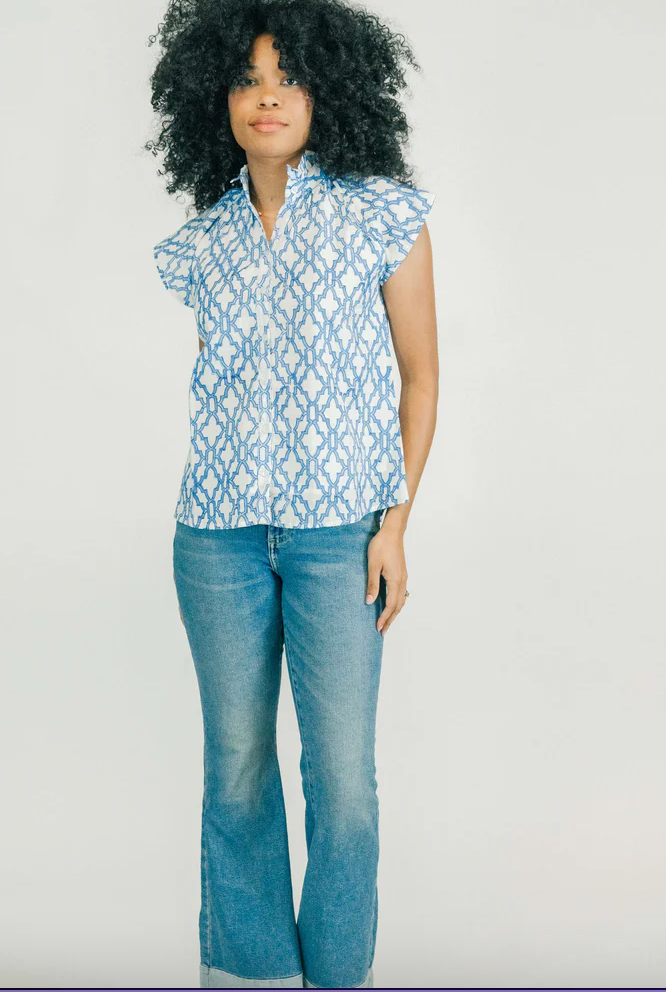 Bays Blouse in Royal Trellis