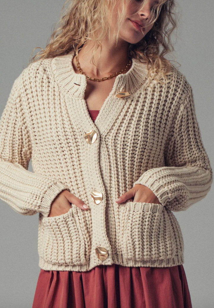 Chunky Gold Button Cardigan Sweater (2 Colors)