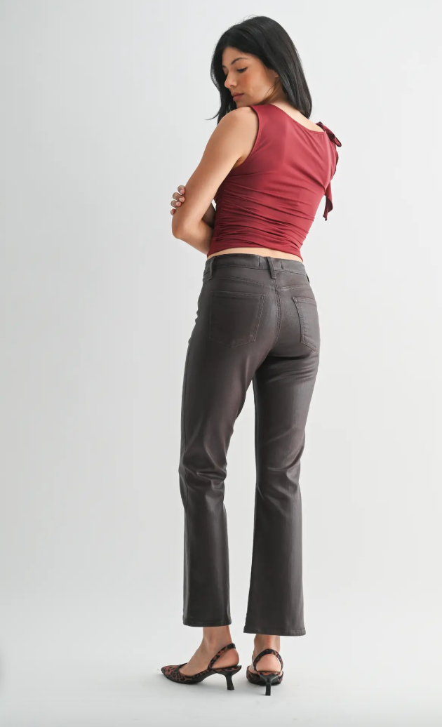 Coated Espresso Slim Cropped Bootcut Jean
