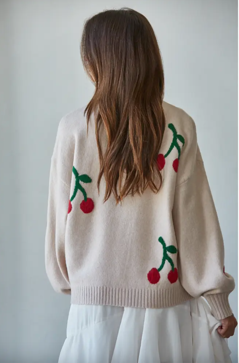 Knit Sweater with Cherry Print