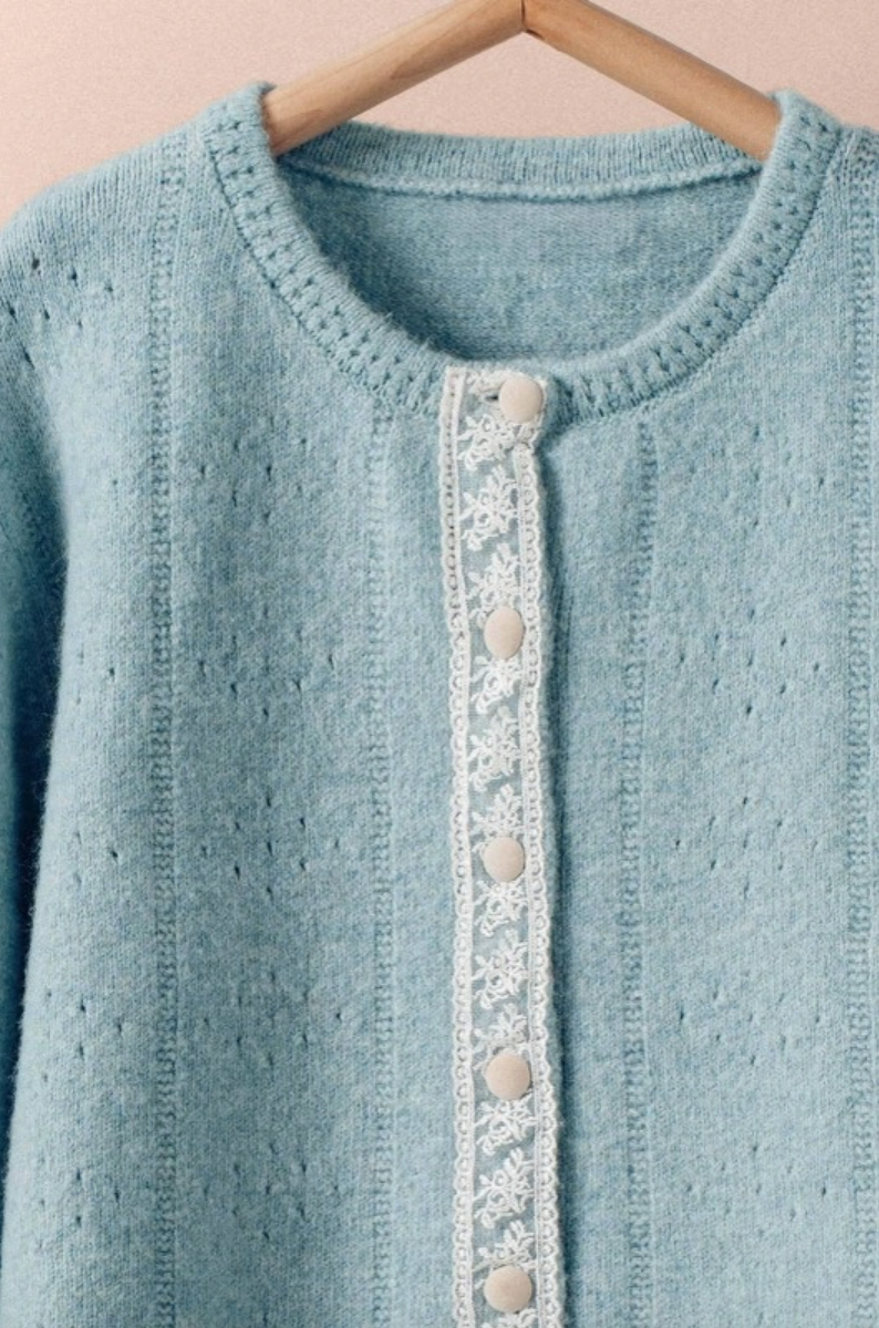 Lace Trim Wool Blend Cardigan