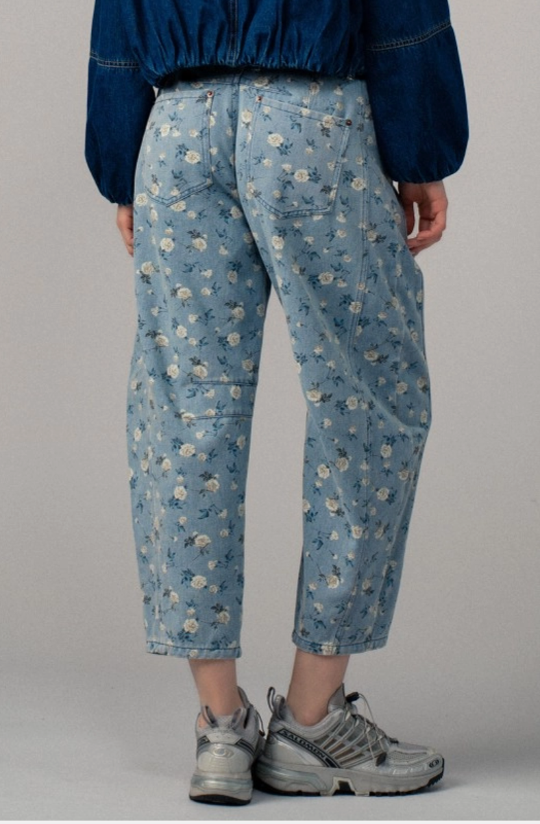Floral Print Denim Pants