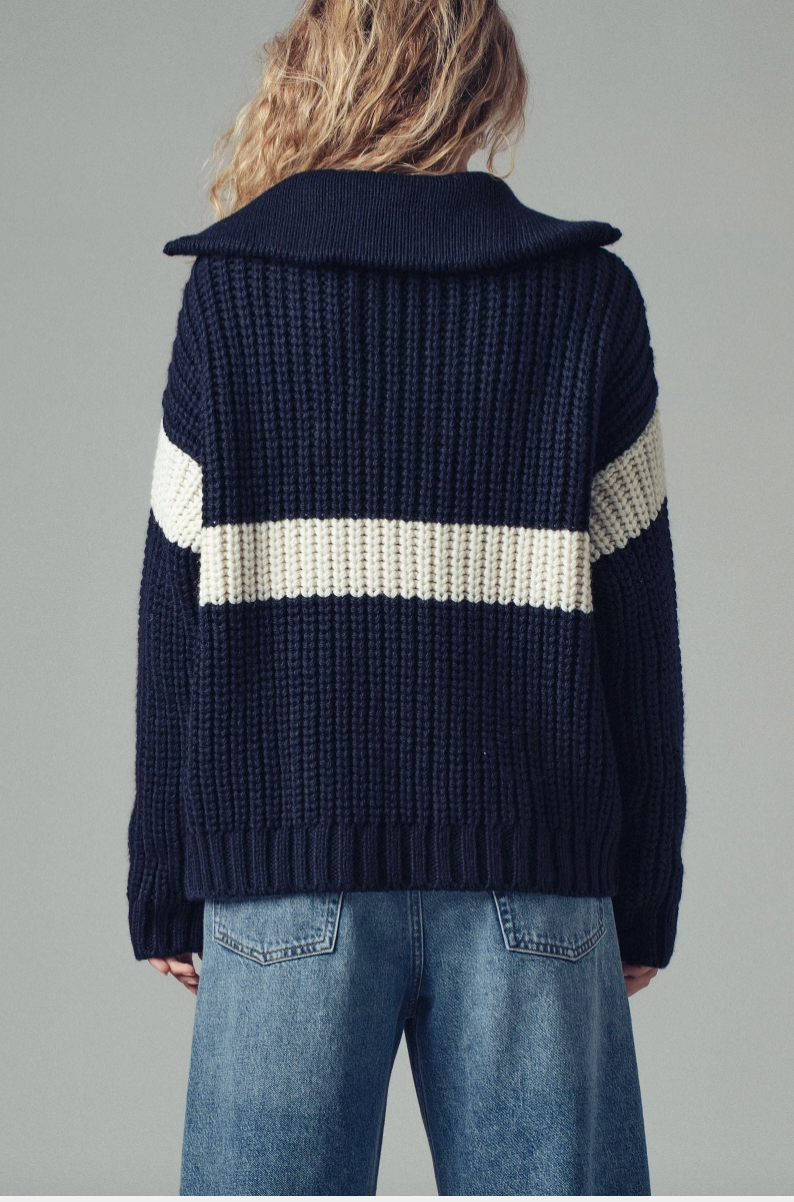 Contrast Stripe Half Zip Sweater