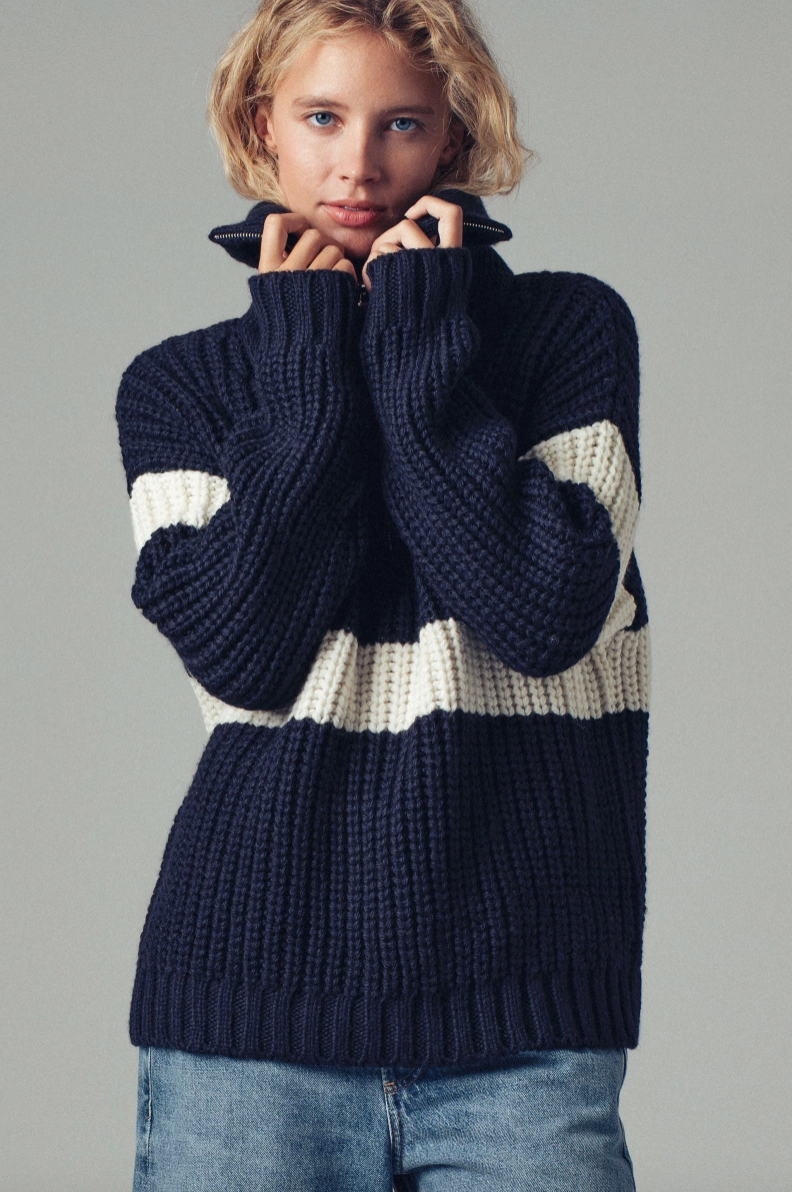 Contrast Stripe Half Zip Sweater