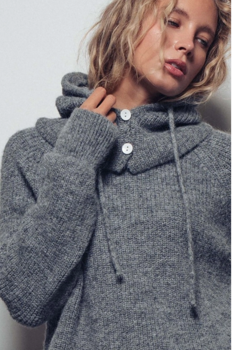 Ribbed Knit Sweater with Detachable Hood