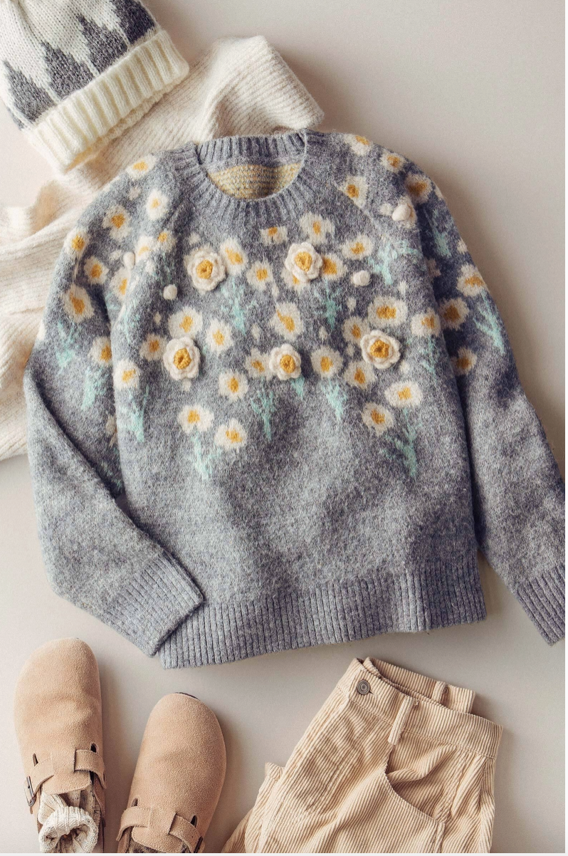 Daisy Embossed 3D Floral Knit Sweater