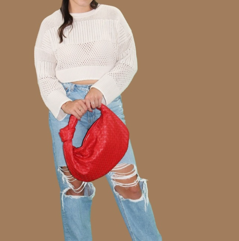 Marie Woven Hand Bag in Cherry