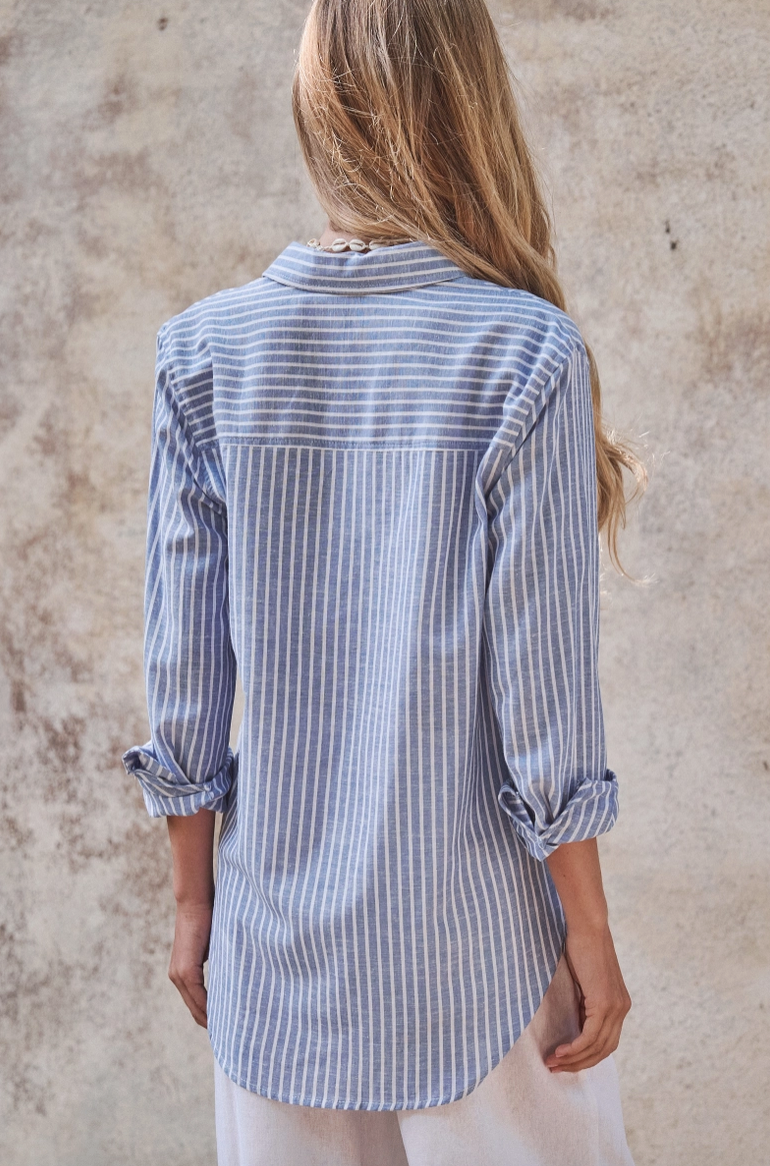 Coastal Striped Linen Button Down