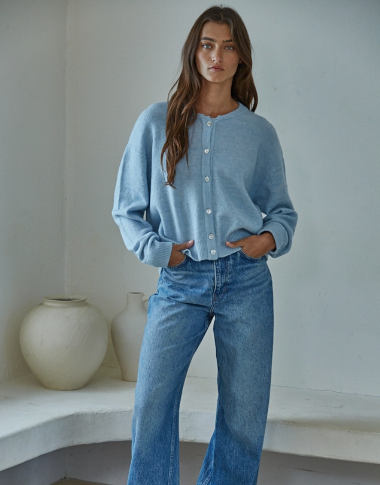 Crew Neck Cardigan Sweater