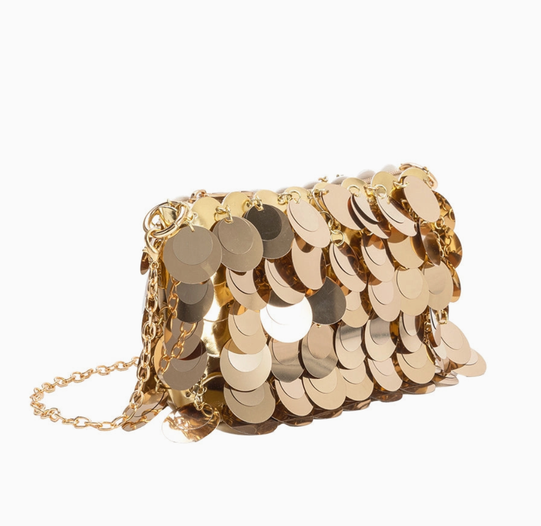 Melie Bianco Gold Sequin Convertible Clutch Bag