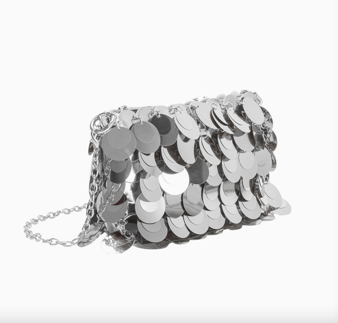 Melie Blanco Gillie Silver Sequin Convertible Clutch Bag
