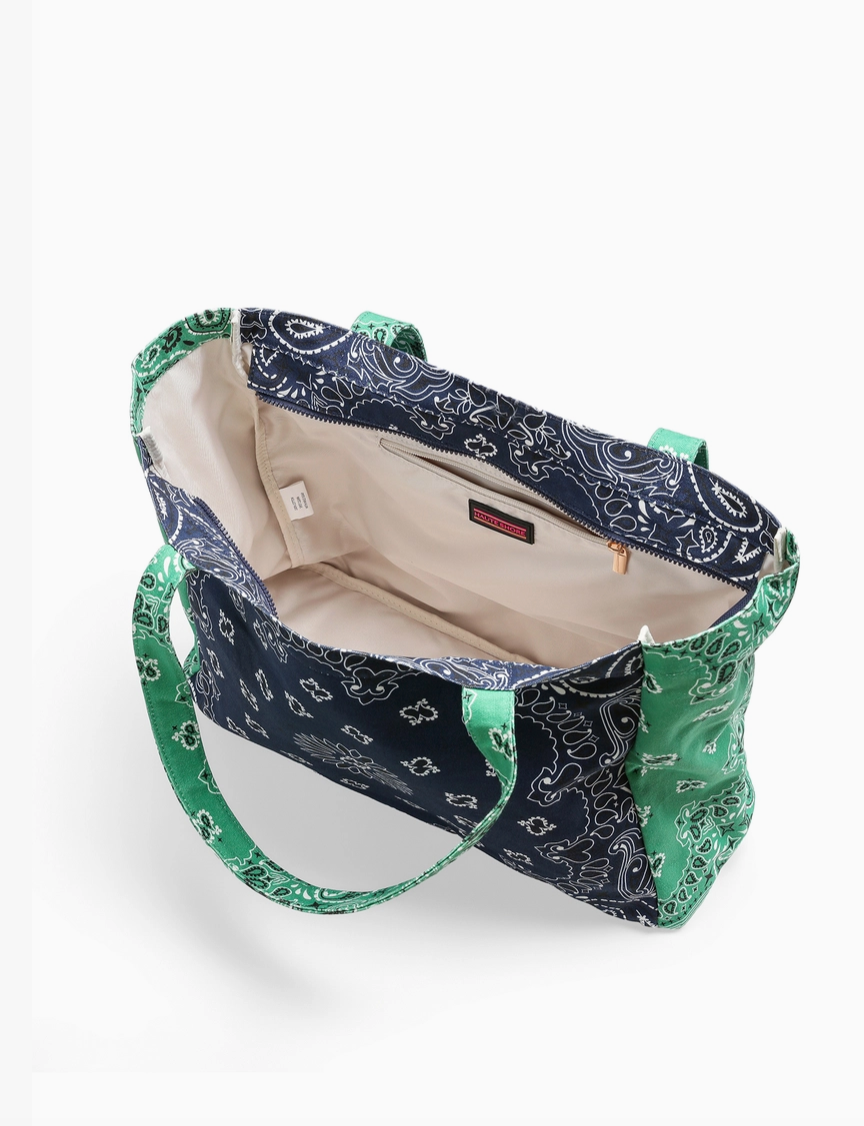 Bandana Print Tote in Green/Navy