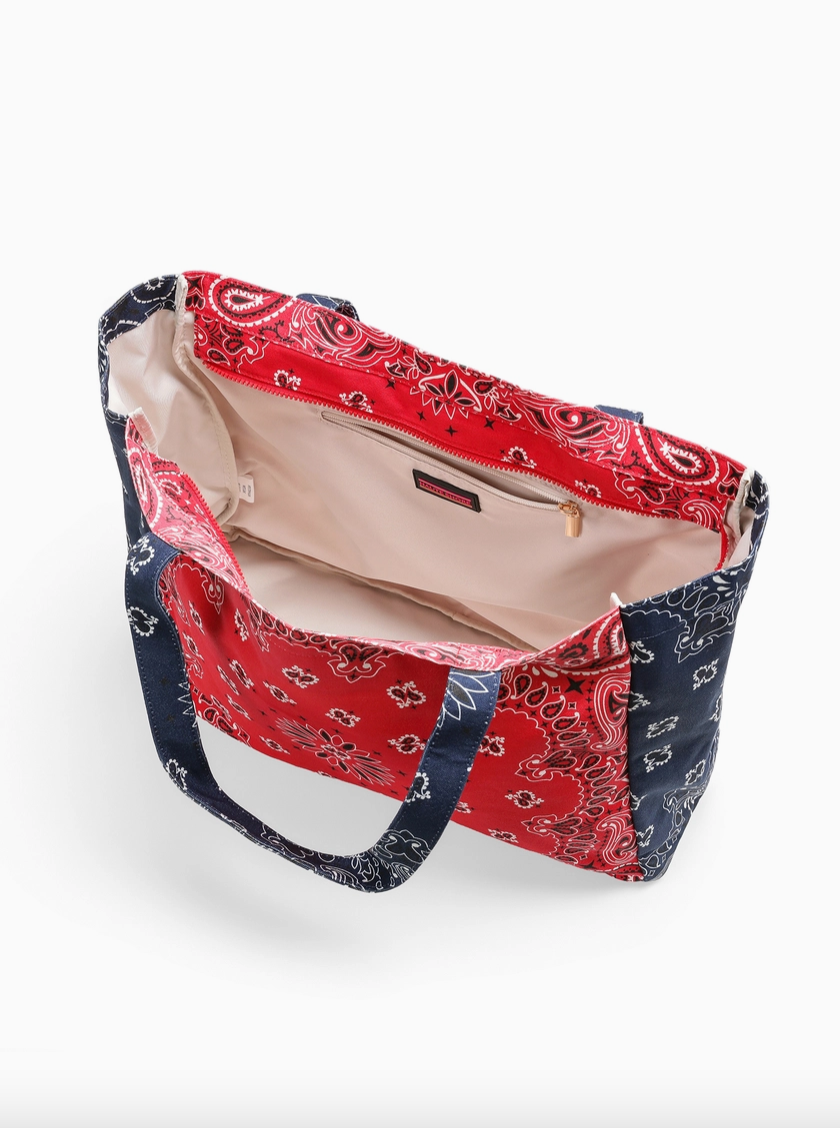 Bailey Bandana Print Tote in Navy/Red
