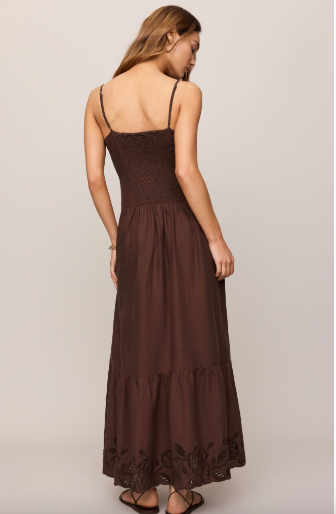 Z supply Esti Emroidered Maxi Dress in Chocolate Cherry