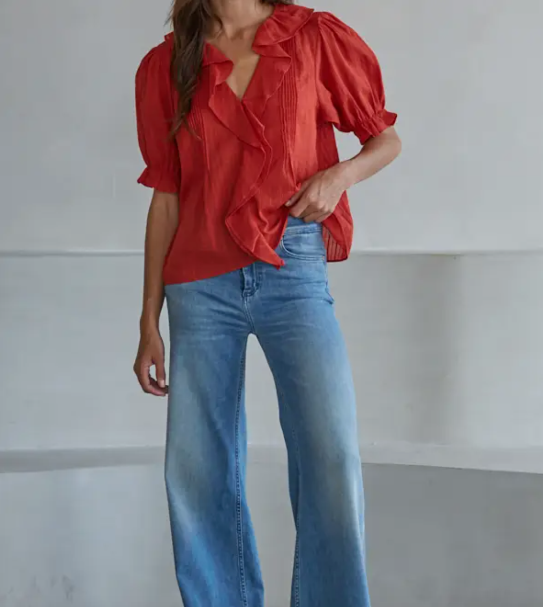Cotton woven V Neck Top