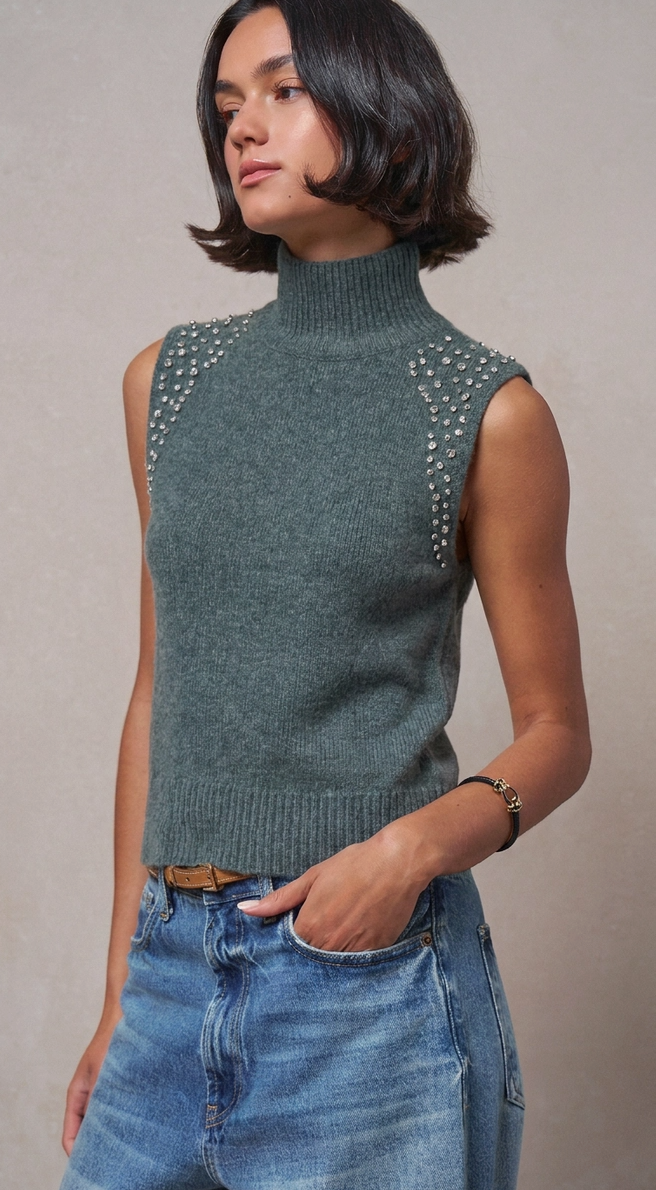 Crystal Embellished Mock Neck Knit Top in 3 colors