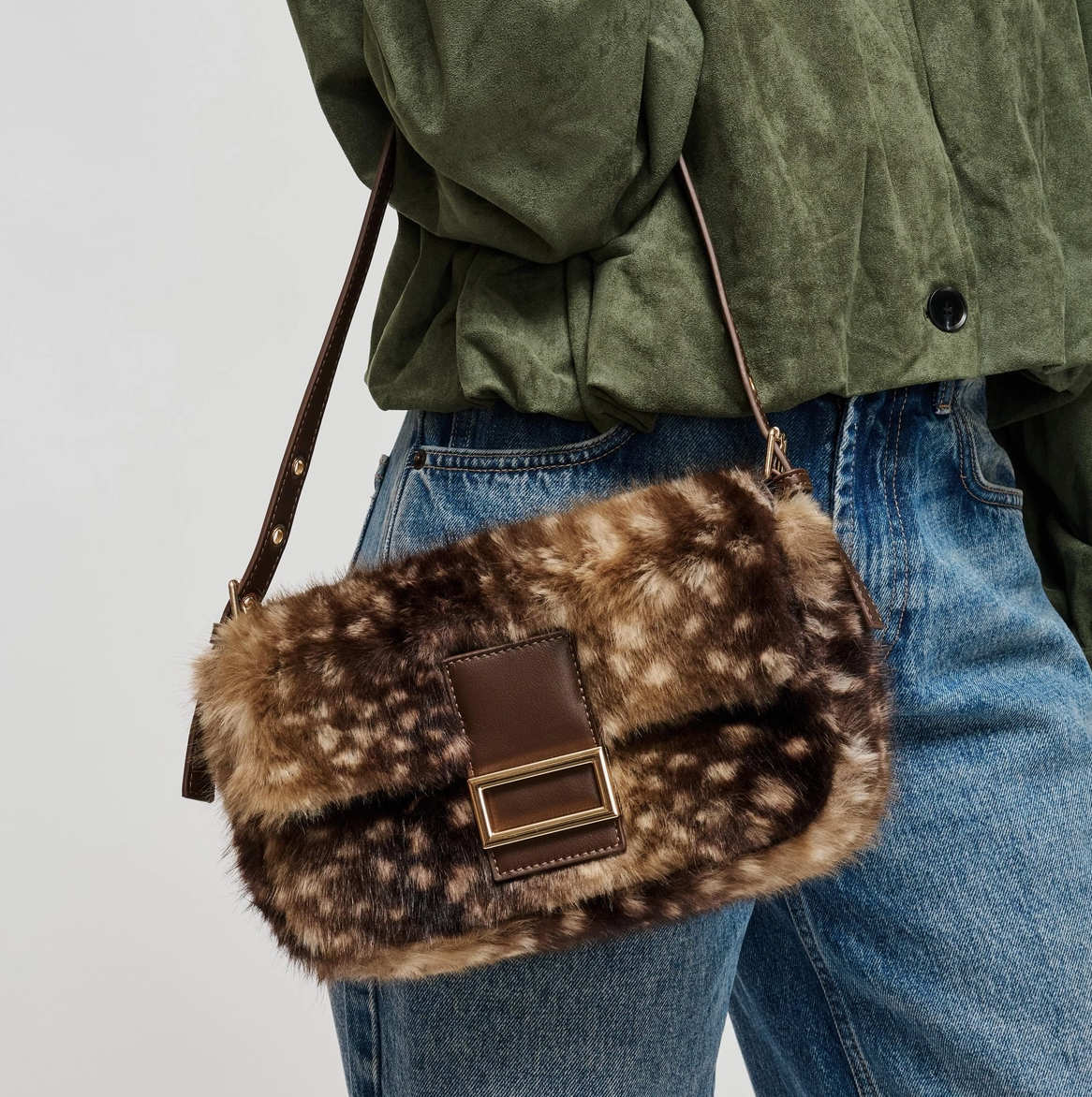 Beverly Faux Fur Crossbody Bag in Black or Fawn