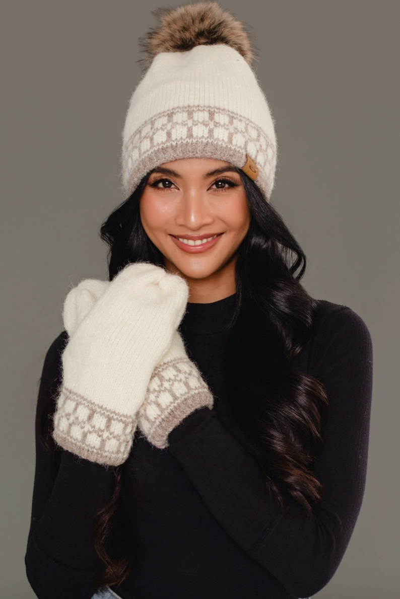 Ivory & Taupe Pattern MIttens