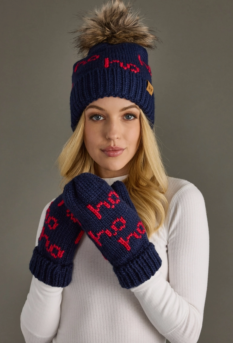 Ho Ho Ho Mittens in Beige or Navy