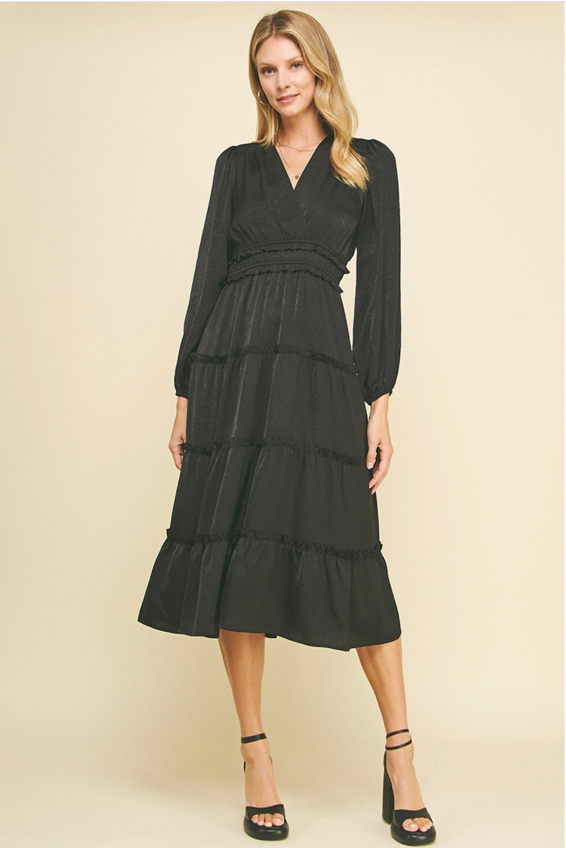 Satin Tiered Midi Dress