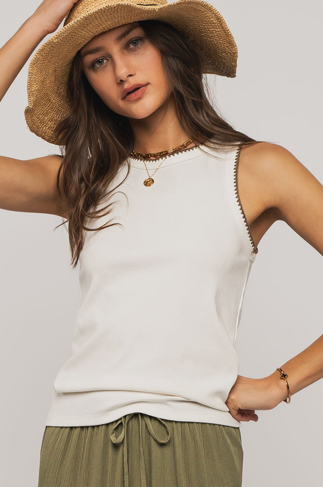Contrast Trim Ribbed Minimalist Tank