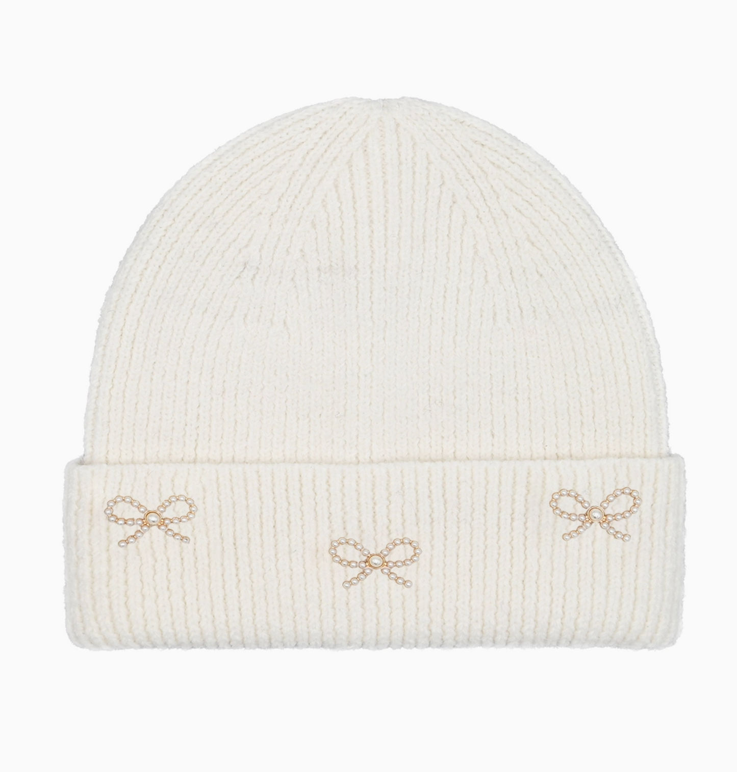Knit Beanie with Pearl Bow Charms