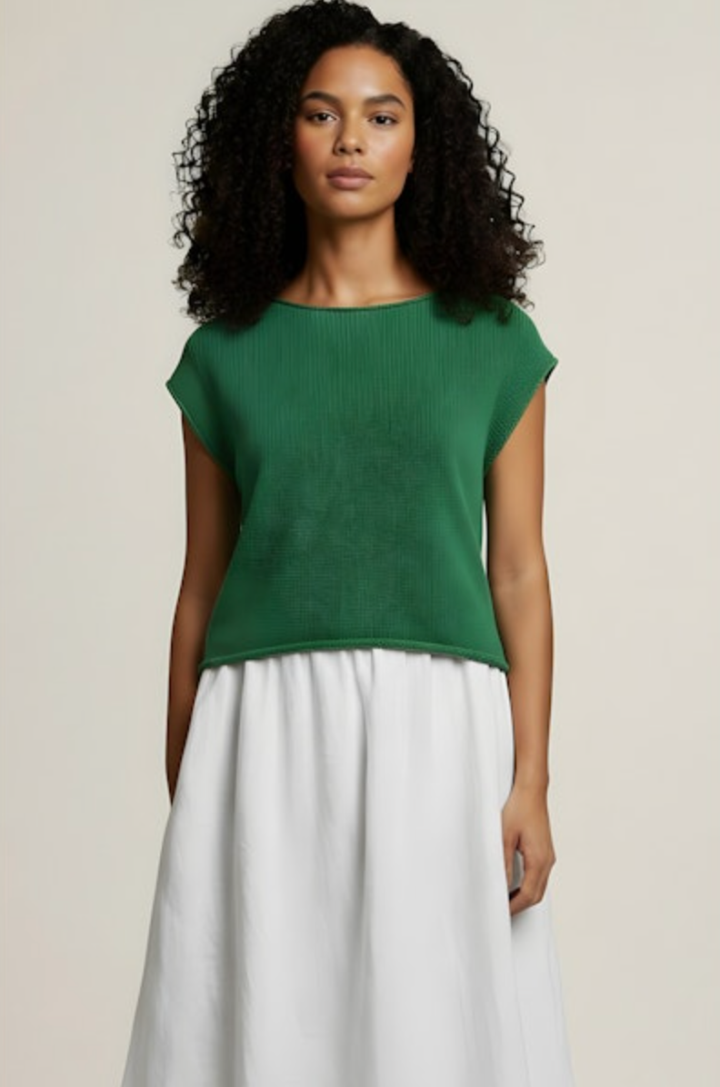 Milou Short Sleeve Sweater Top in Palm Green