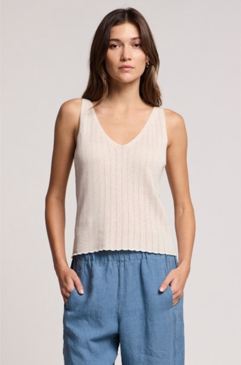 Lorena Pointelle Tank Top in Navy or Muslin