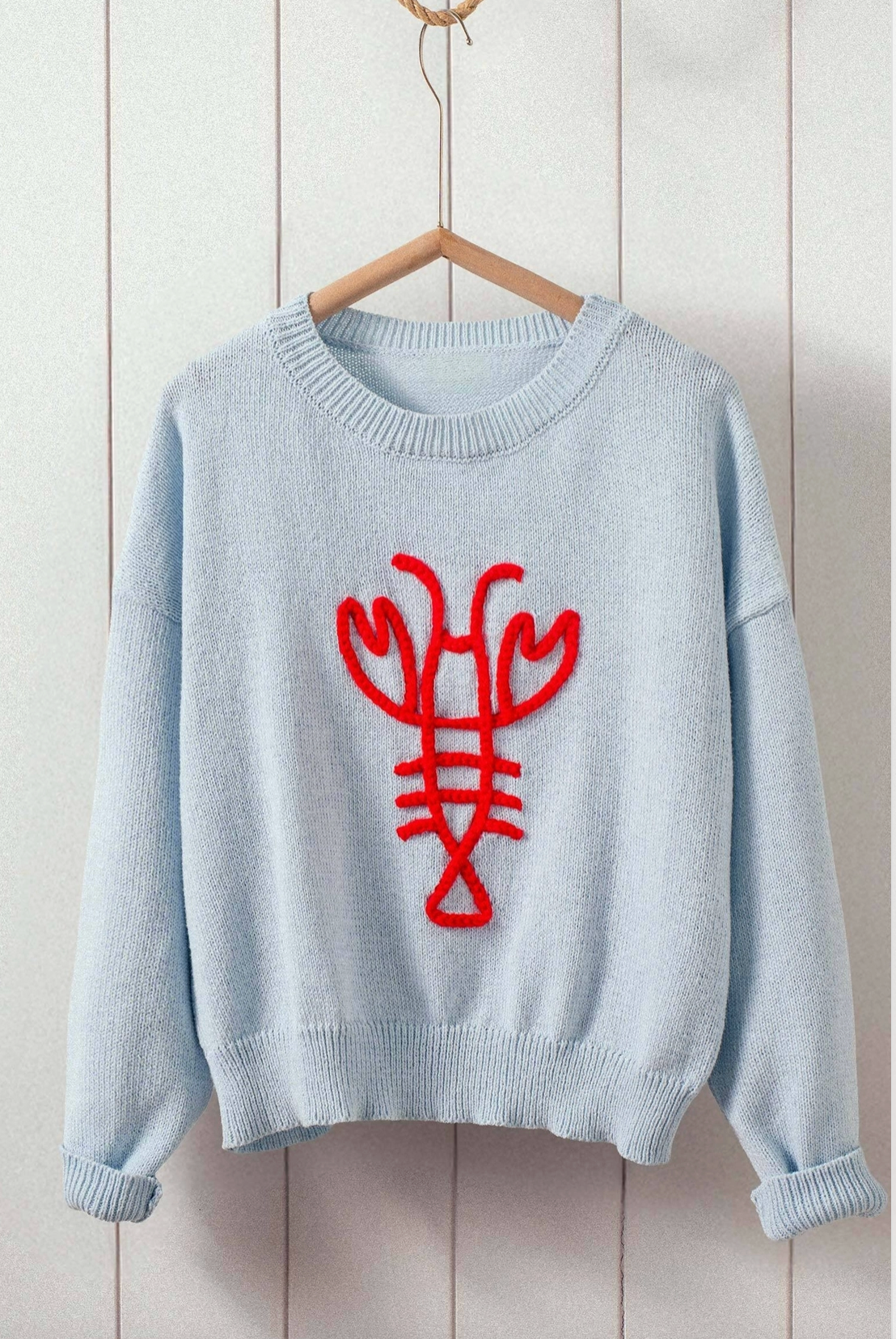 Lobster Crew Neck Sweater in Sky Blue