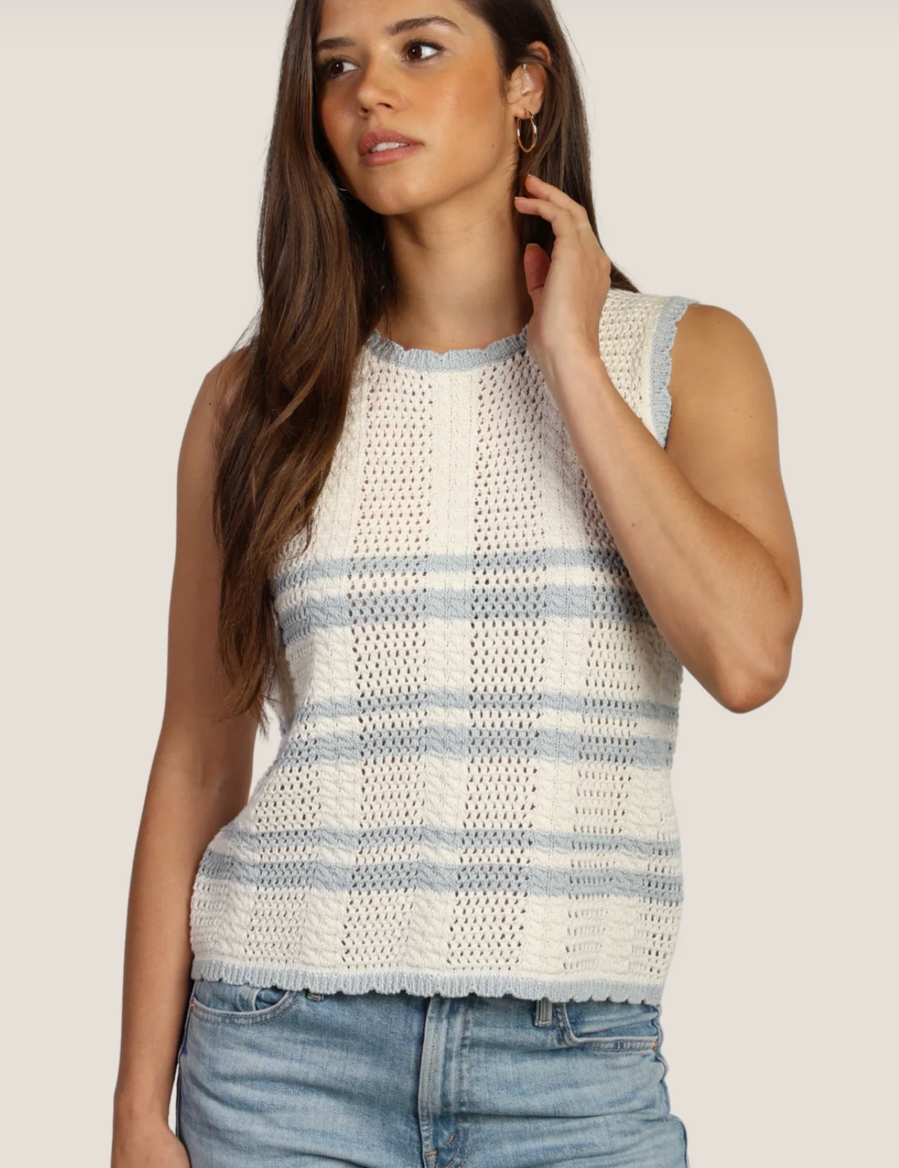 Dylan Chrissie Sweater Vest in White/Denim
