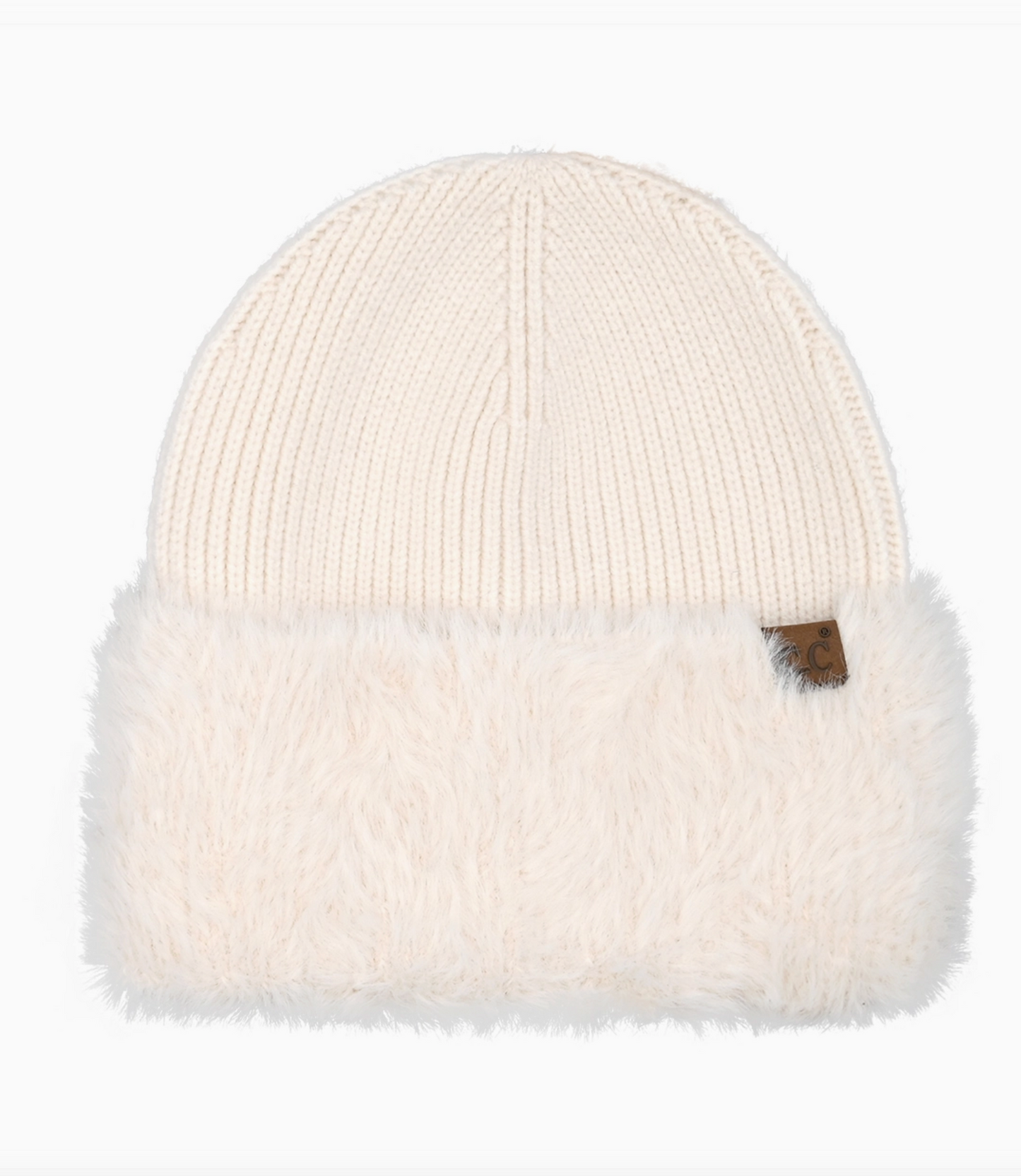 Knit Beanie Hat with Faux Fur (Black or Cream )
