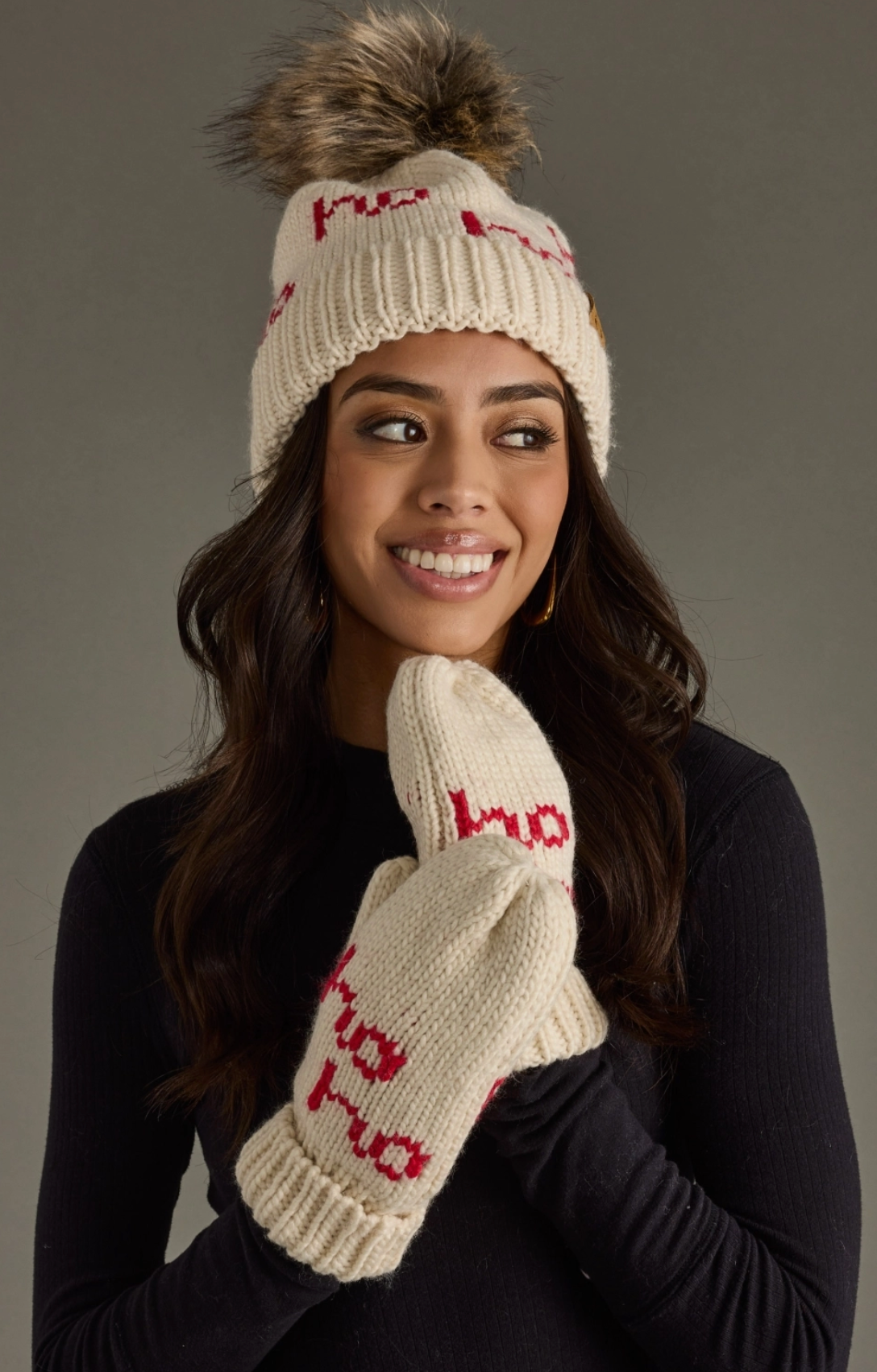 Beige & Red Ho Ho Ho Hat