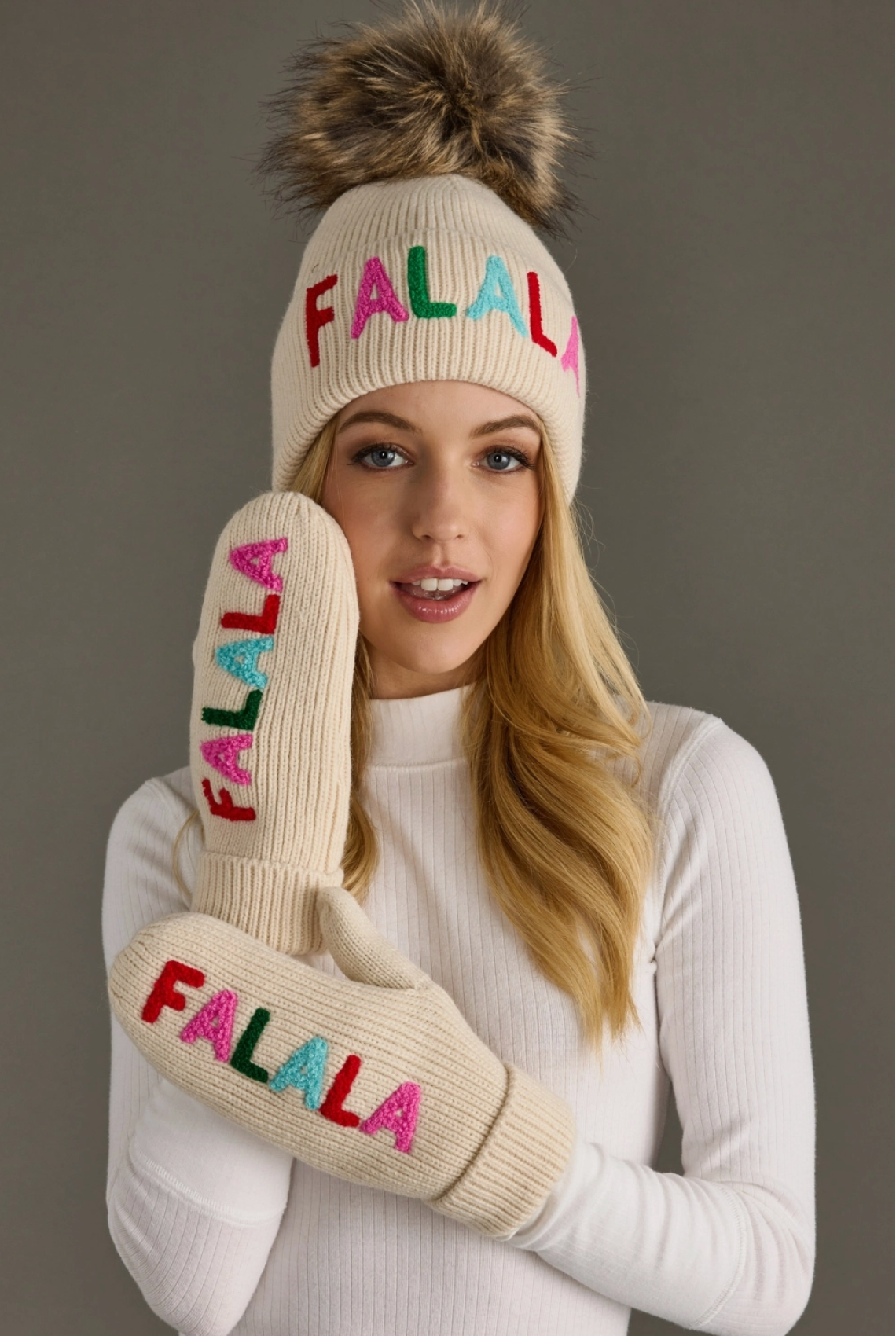 Beige Fa la la la Hat