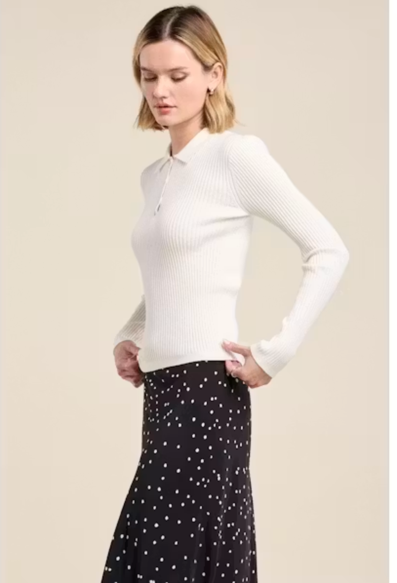 Velvet by Graham & Spencer Frances Polo Sweater in Milk or Black