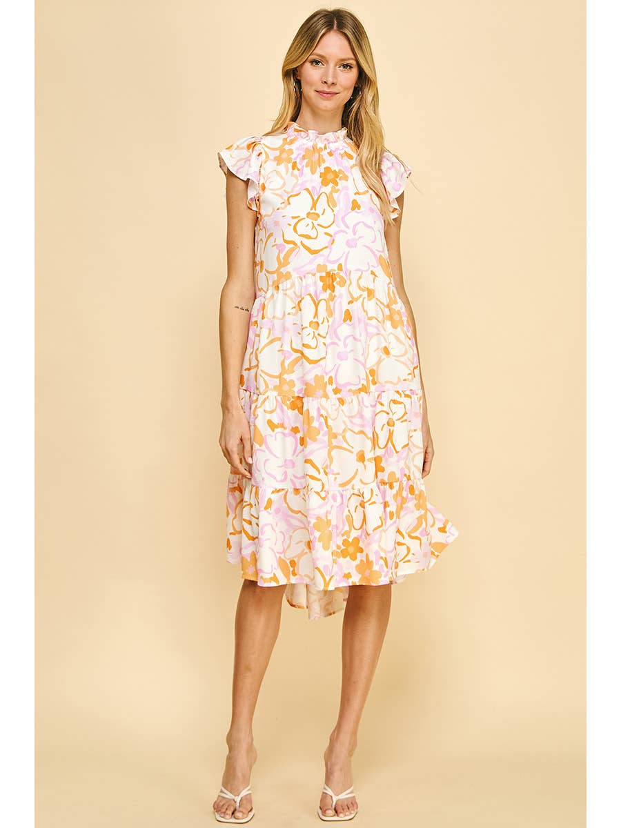 Pinch Midi Dress in Orange/Pink