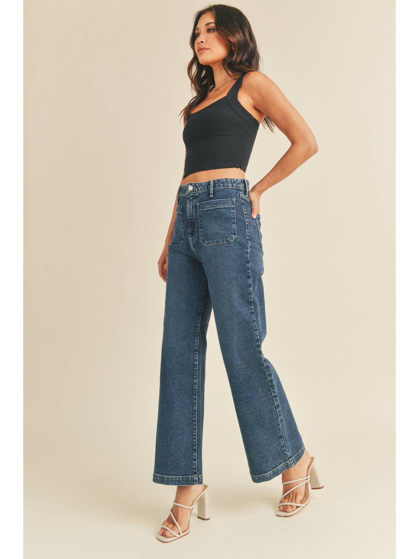 Just Black Denim Patch Pocket Wide Leg Jean