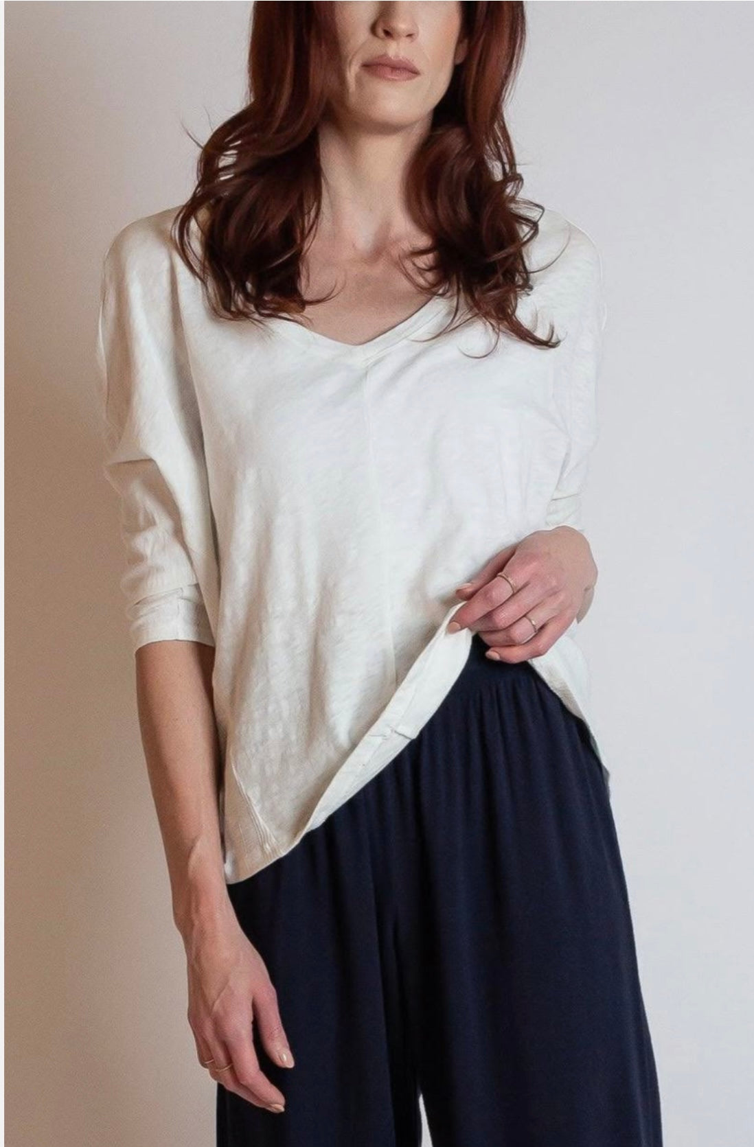 Hello Nite Mixed Rib Dolman Sleeve in White