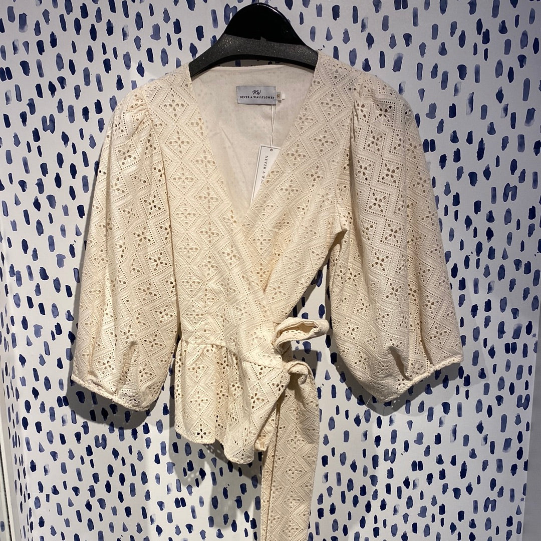 Never A Wallflower Ivory Eyelet Wrap Top
