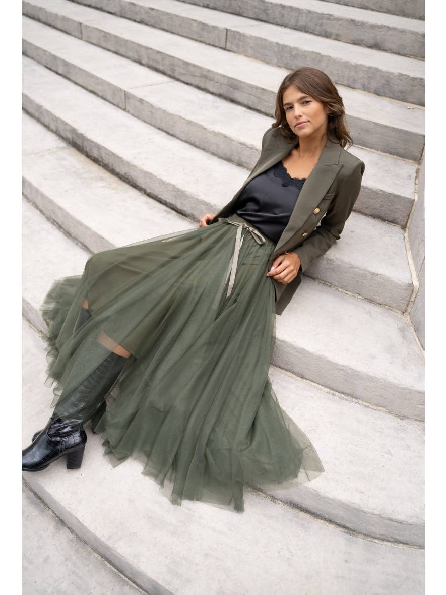 Chokolate Paris Tulle Skirt in Olive Green