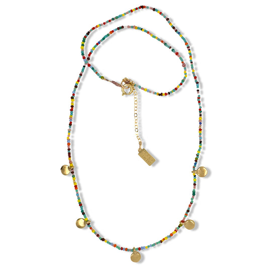 251NLGMC - Gold Dot Necklace on Multi Color Beads