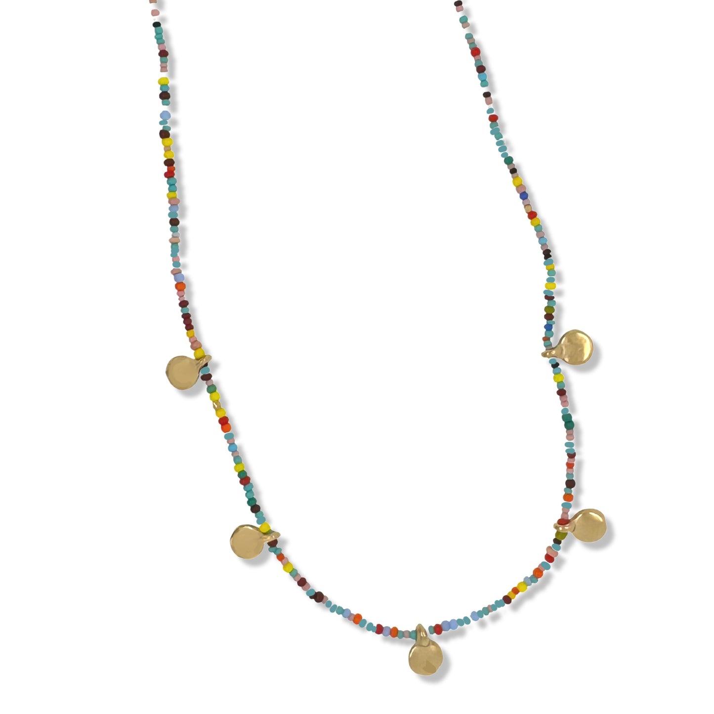 251NLGMC - Gold Dot Necklace on Multi Color Beads