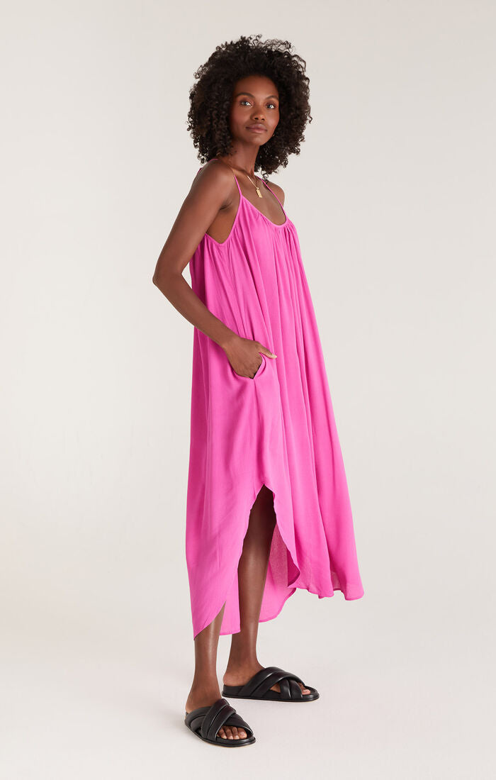 Z Supply Tiana Crinkle Midi Dress in Rose Violet