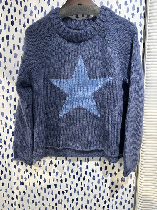 Star Raglan Crew Sweater in Indigo