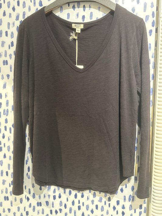 Soft Cotton Deep V Long Sleeve Tee