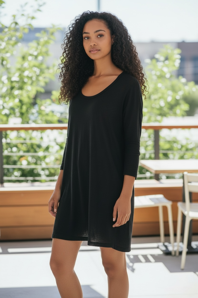 Hello Nite 3/4 Sleeve Black Dress