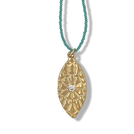 263NLGTU - AZIZA NECKLACE IN GOLD ON TURQUOISE BEADS