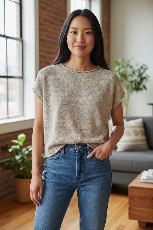 Milou Short Sleeve Sweater Top in Stone