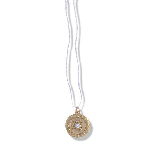 328NLGW - Sol Necklace in Gold on White Beads
