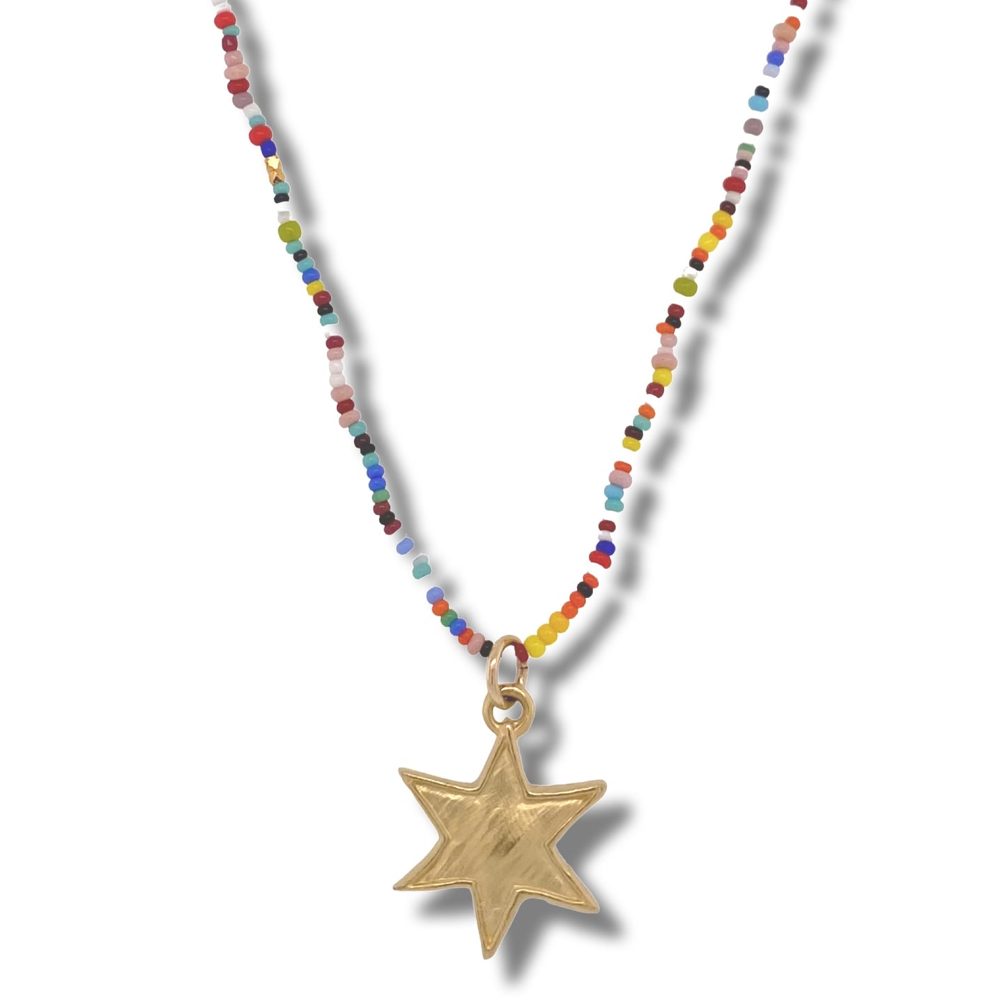 277nlgmc - Large Star Charm in Gold on Multi Color Beads
